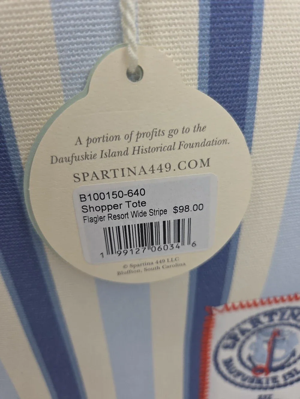 Spartina 449 Shopper Tote Flagler Resort Wide Stripe Canvas NWT